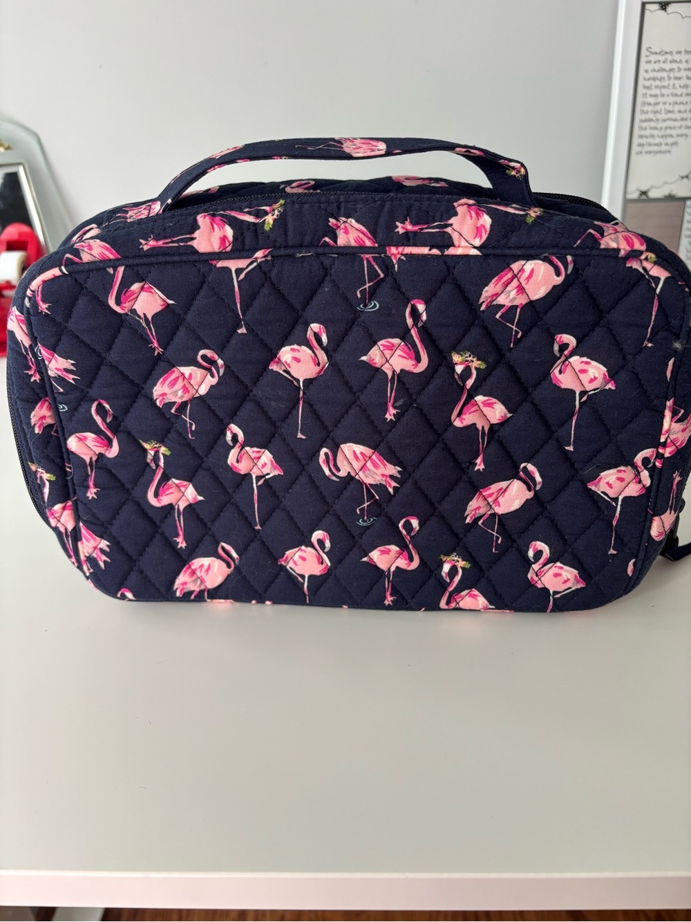 Vera Bradley Quilted Navy Flamingo Cosmetic Bag